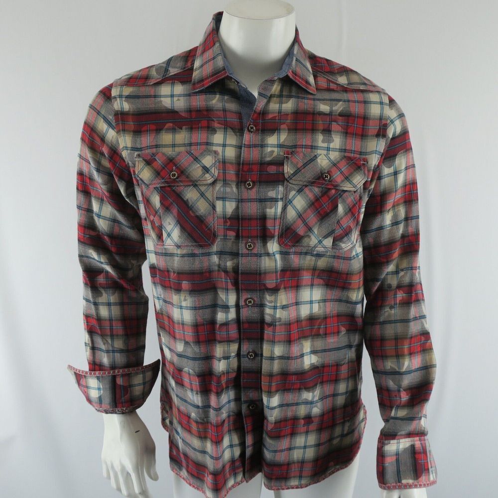 Robert Graham Long Sleeve Button Up Shirt Mens M Tailored Fit Allover Print